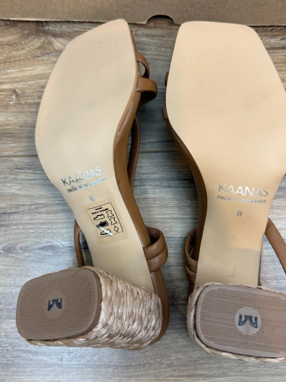 Kaanas Tan Leather San Jose Strappy Raffia 3.25